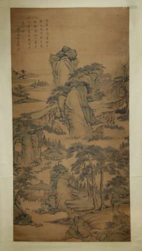 18th C. Chinese Ink/Color Scroll Painting, Marked