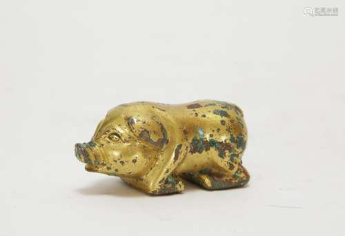 Chinese Gilt Bronze Pig