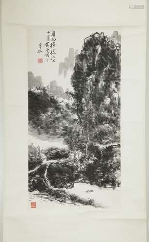 20th C.Chinese Ink/Color Landscape Scroll Painting