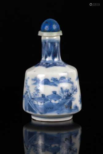 19th C. Porcelain Blue/White Snuff Bottle