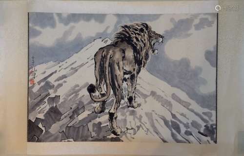 Chinese Painting of Lion, Signed