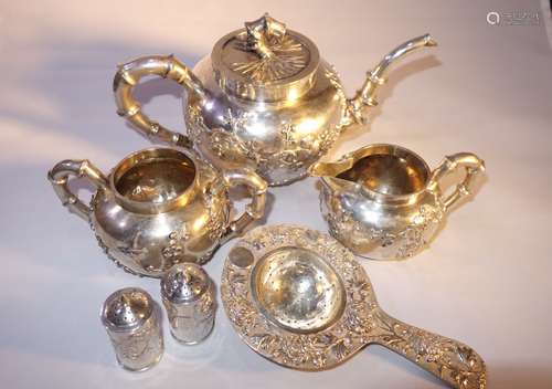 19th C. Chinese Silver Tea Set, Marked 