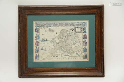 European Map of European Hand-Colored w/ Frame