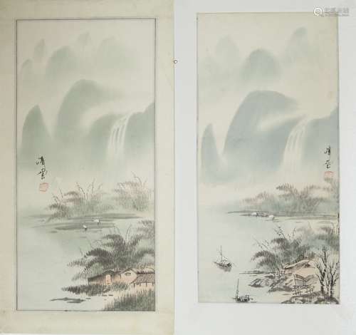 2 Pieces of Chinese Watercolor Painting on Scroll