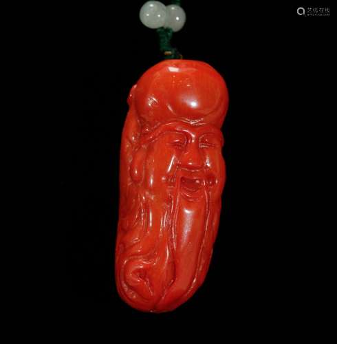 Chinese Coral Carving of Pendant