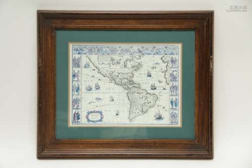 Map of America Hand-Colored w/ Frame