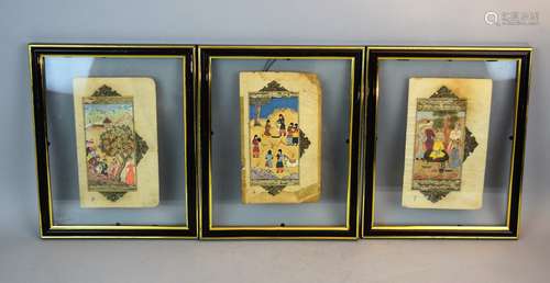 Lot of three. Miniature paintings. Turkey. 19th century. Ink colours and gilt on heavy paper. Historical scenes. 8