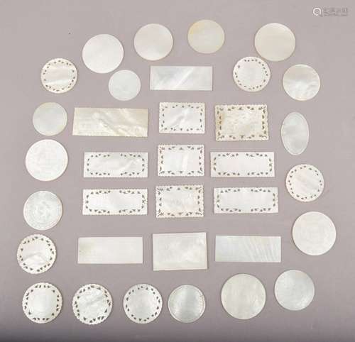 Lot of 34 game counters. China. 19th century. Mother of Pearl.