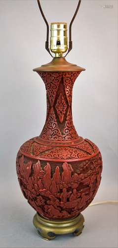 Carved Cinnabar vase. China. 19th century. Carved with the Immortals in a mountain landscape. 12