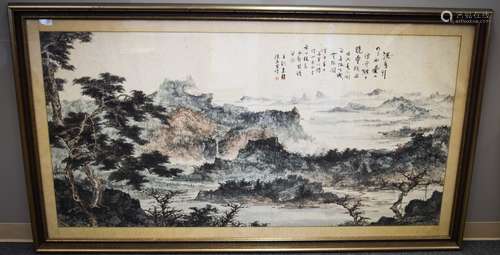 Large painting. China. 20th century. Ink and slight colours on paper. Landscape. Signed. (foxing). 72