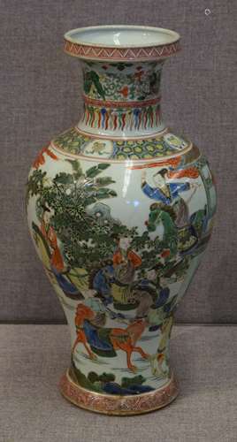 Porcelain vase . China. 19th century. Famille Verte decoration of an historical scene. Eight character K'ang hsicyclical mark on the base. 18