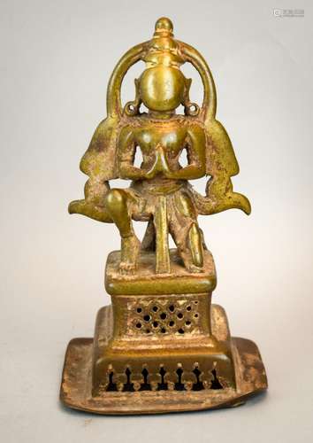 Bronze hindu Divinity. India. 18th century. Kneeling figure of Garuda.