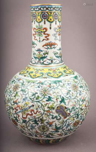 Porcelain vase. China. 20th century. Bottle form. Tou Tsai decorations.