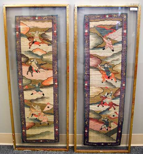 Pair of Tapestry weave panels. China. 19th century. K'ossu historical scenes. 36