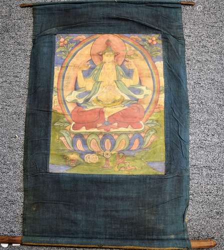 Early Buddhist Thangka. Painted on cloth. Sight size: 13-3/4