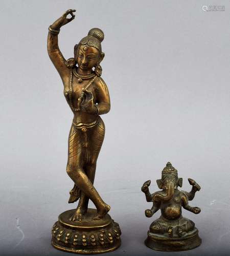 Lot of two bronzes. 20th century. To include one Indian image of Ganesha- 3