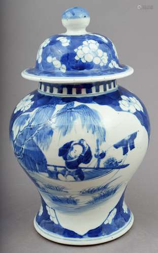 19th century Chinese Blue and White porcelain covered ginger jar.