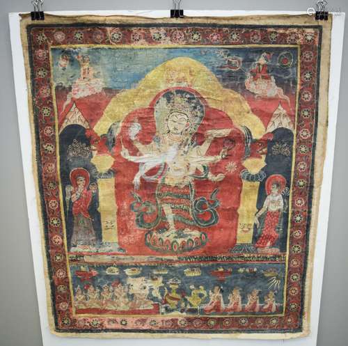 Buddhist Icon.  Nepalese Avalokiteshvara Thangka. 18th C.