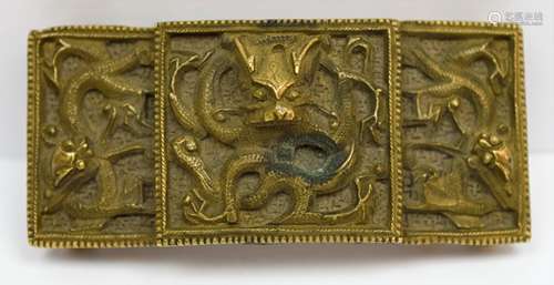 Bronze belt buckle. China. 19th century. Surface decorated with dragons. 3