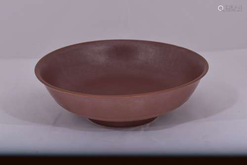 Chinese Iron Rust glaze footed bowl with ring decoration on underside. Quinlong hallmark on base. 7