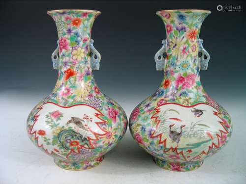 Pair of Chinese Famille Rose Porcelain Vases, Qianlong