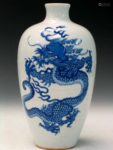 Chinese Blue and White Porcelain Vase, Kangxi Mark.