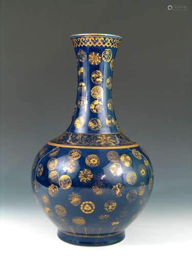 Chinese Giltd Powder Blue Porcelain Vase, Guangxu Mark.