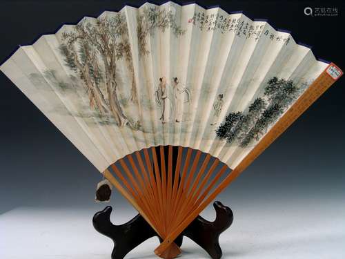 Chinese Double Sided Paining on Fan, by Jin Jianwu.