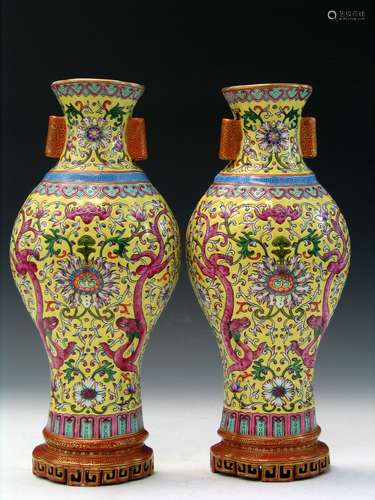 Pair of Chinese Famille Rose Porcelain Wall Pockets.,