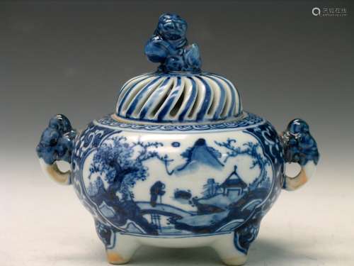 Japanese Blue and White Porcelain Incense Burner,
