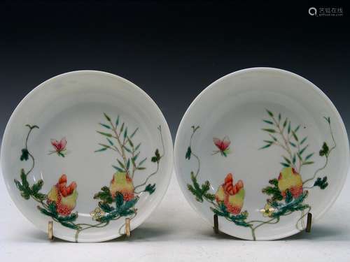 Pair of Chinese Famille Rose Porcelain Dishes, Tongzhi