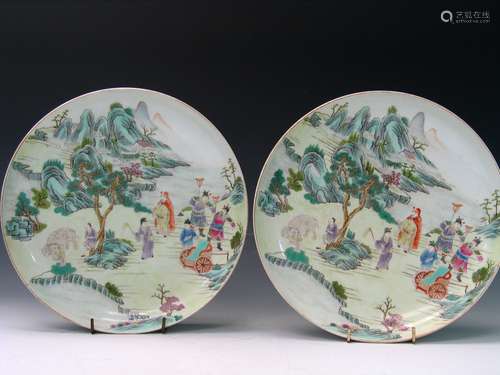 Pair of Chinese Famille Rose Porcelain Plates,