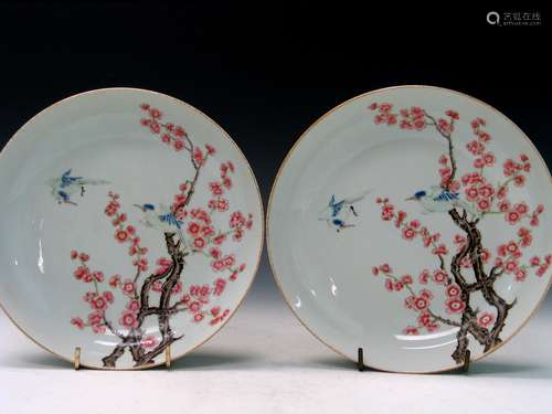 Pair of Chinese Famille Rose Porcelain Plates, Qianlong