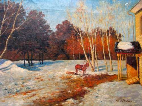 Winter on the Farm, oil on canvas signed lower right,