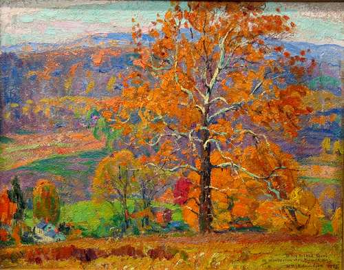 Panoramic Fall Landscape, oil on board signed dated &