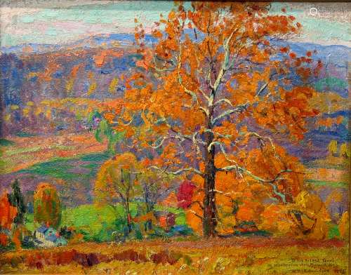 Panoramic Fall Landscape, oil on board signed dated &