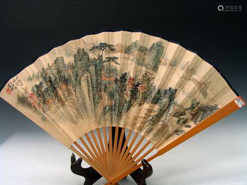 Chinese Double Sided Paining and Calligraphy on Fan, by