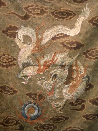 Japanese Embroidery Panel with Dragon Design.