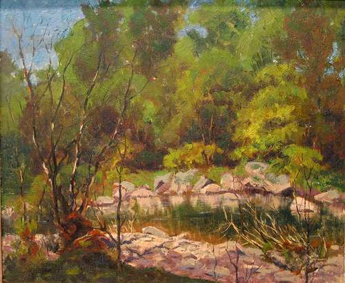 Summer Landscape of Rock, Oil on Masonite