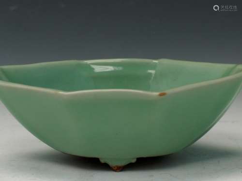 Chinese Celadon Porcelain Bowl. L 6 1/4 in. Ht 2 in