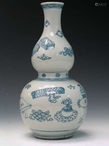 Chinese Blue and White Double Gourd Porcelain Vase,