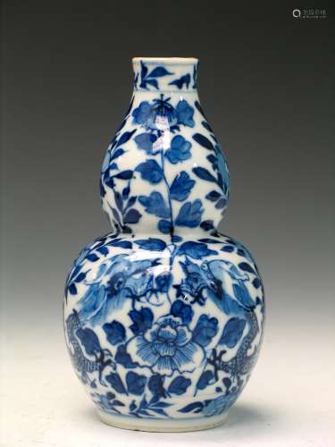 Chinese Blue and White Double Gourd Porcelain Vase,