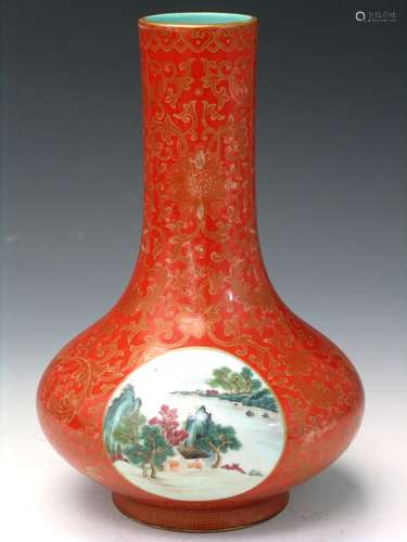 Chinese Famille Rose Porcelain Vase. Qianlong Mark.