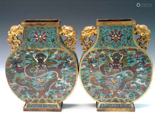 Pair of Chinese Cloisonne Vases, Qianlong Mark.