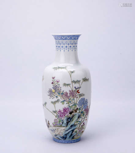 Chinese Egg Shell Famille Rose Porcelain Vase.