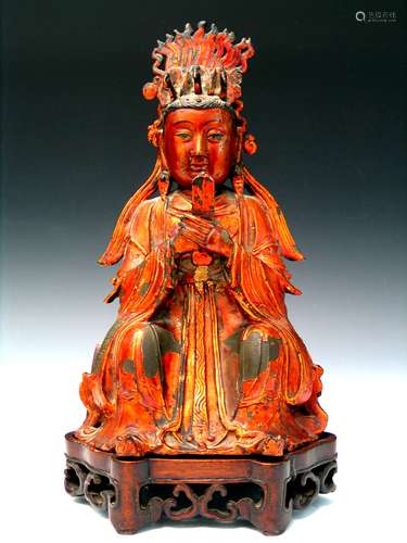 Chinese Gilted Lacquer and Bronze Figure of Guanyin,