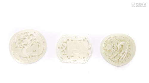 Group of Three Chinese Carved White Jade Plaque.