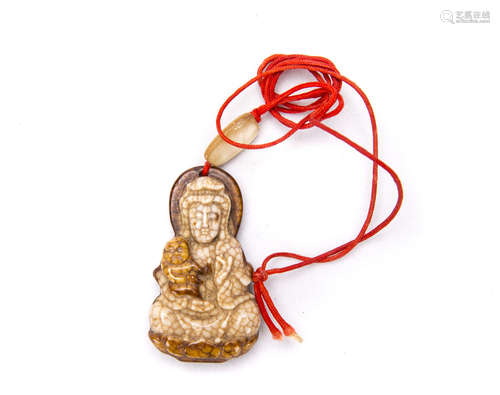 Chinese White Jade Pendant of Guanyin.