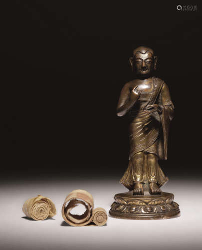 清十八世纪 铜鎏金尊者像
