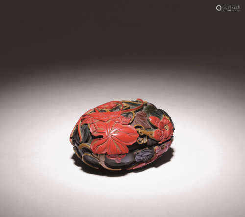 十八世纪 雕彩漆秋虫香盒